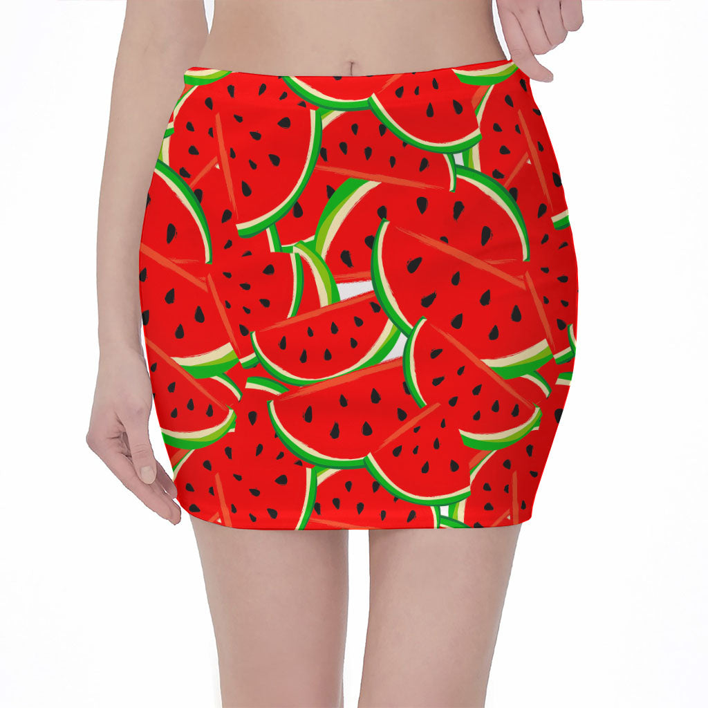 Cute Watermelon Pieces Pattern Print Pencil Mini Skirt