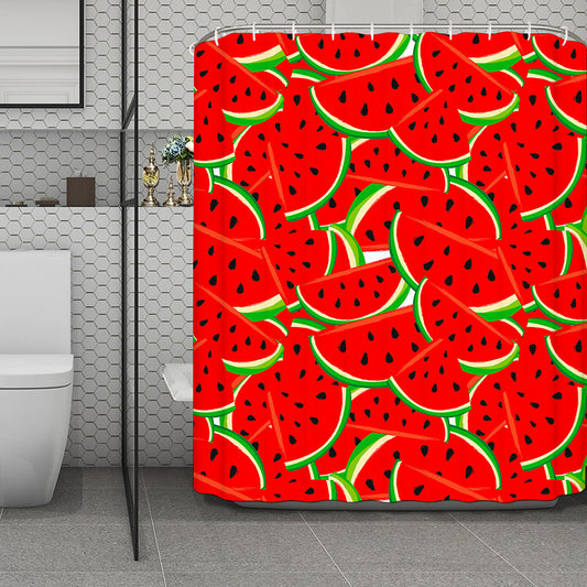 Cute Watermelon Pieces Pattern Print Polyester Shower Curtain