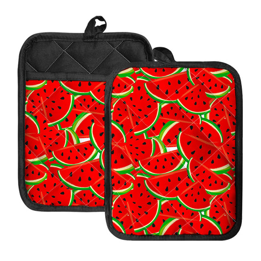 Cute Watermelon Pieces Pattern Print Pot Holders With Pocket