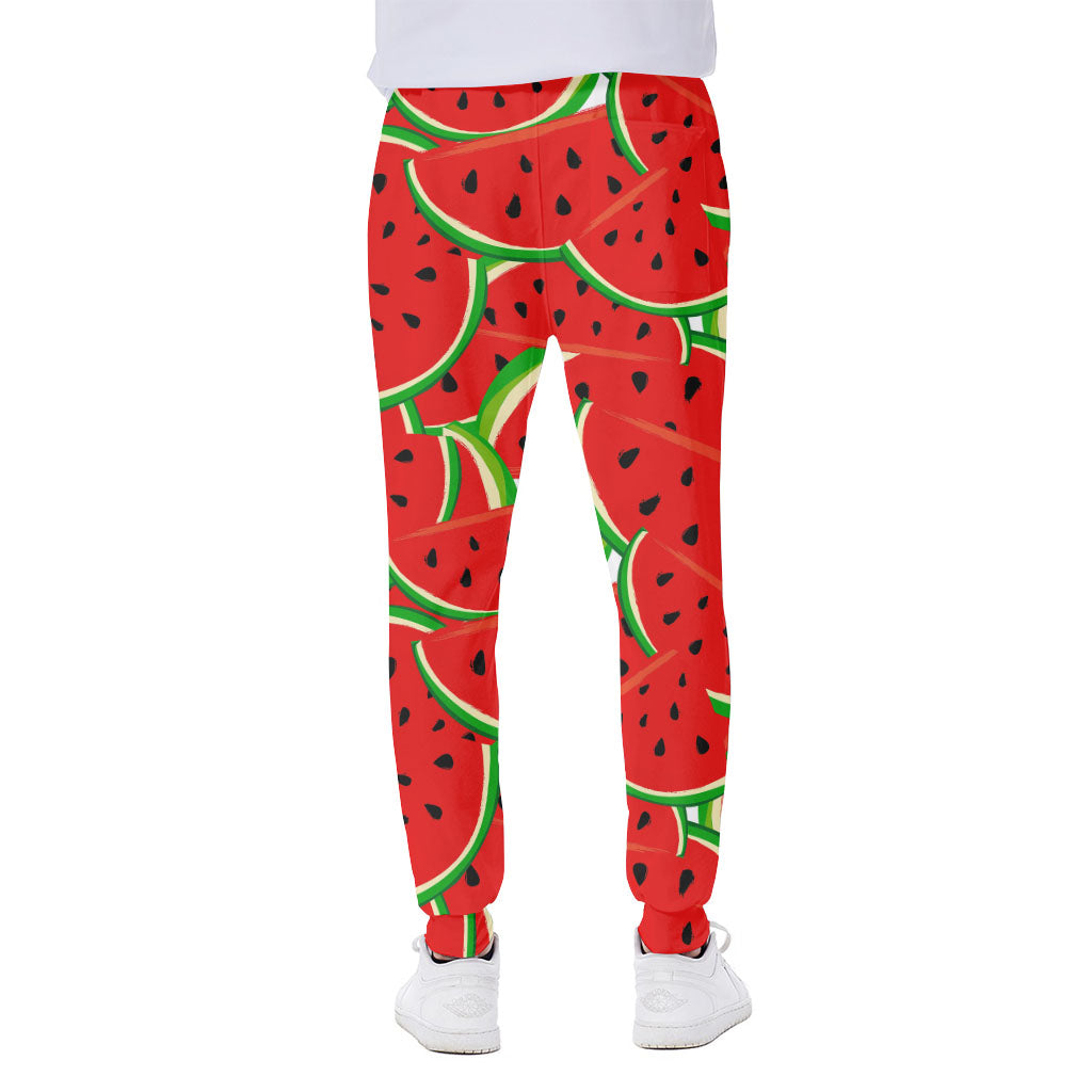 Cute Watermelon Pieces Pattern Print Scuba Joggers