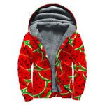 Cute Watermelon Pieces Pattern Print Sherpa Lined Zip Up Hoodie