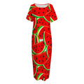Cute Watermelon Pieces Pattern Print Short Sleeve Long Nightdress