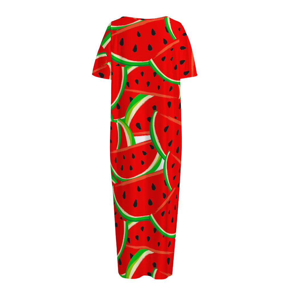 Cute Watermelon Pieces Pattern Print Short Sleeve Long Nightdress