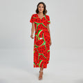 Cute Watermelon Pieces Pattern Print Short Sleeve Maxi Dress