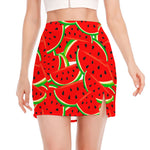 Cute Watermelon Pieces Pattern Print Side Slit Mini Skirt