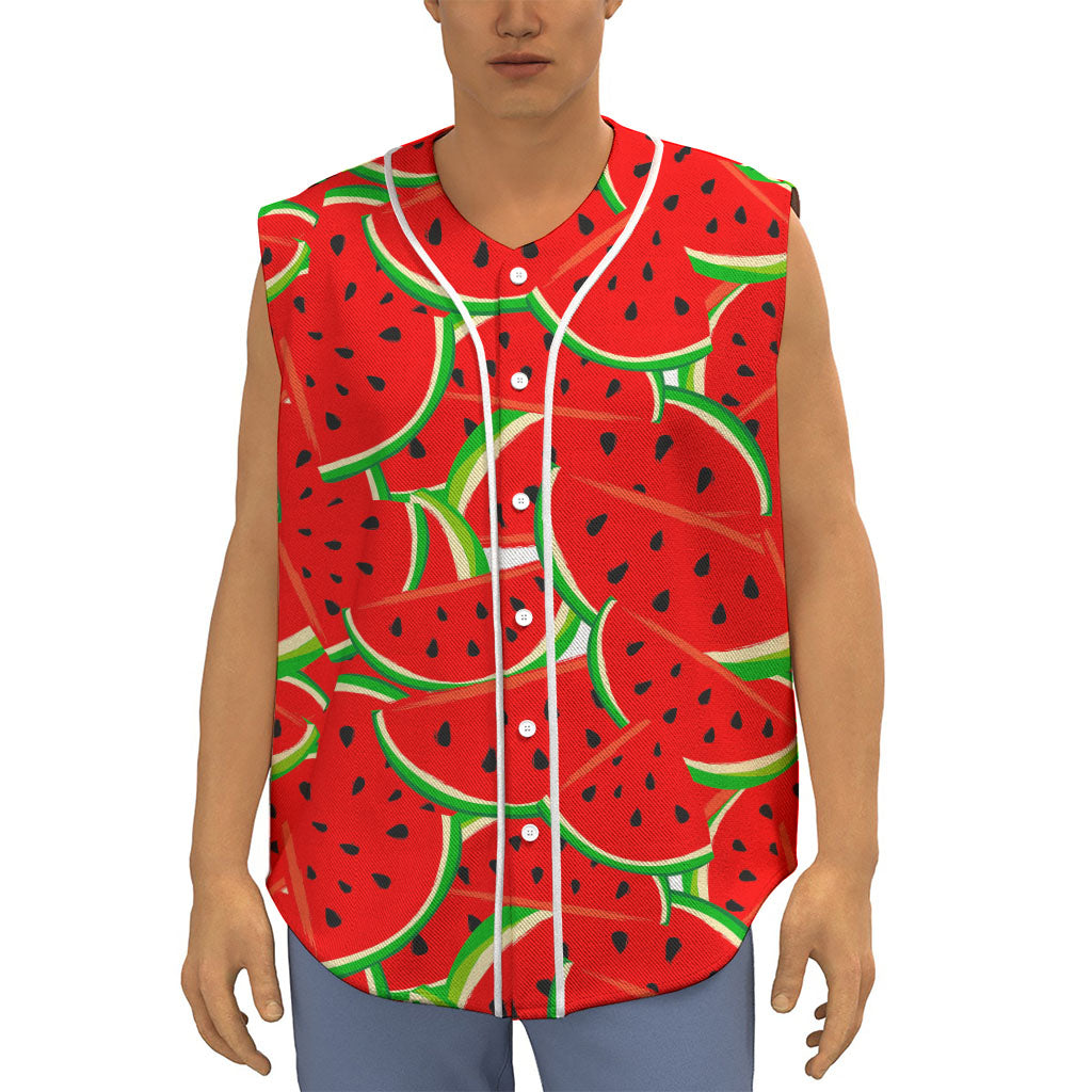 Cute Watermelon Pieces Pattern Print Sleeveless Baseball Jersey