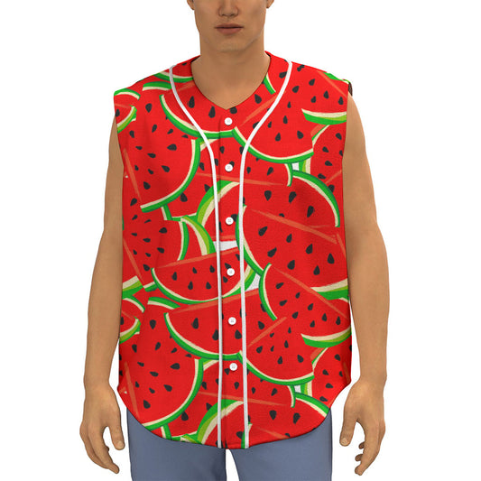 Cute Watermelon Pieces Pattern Print Sleeveless Baseball Jersey