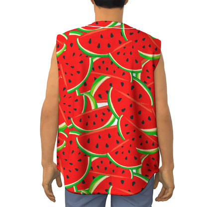 Cute Watermelon Pieces Pattern Print Sleeveless Baseball Jersey