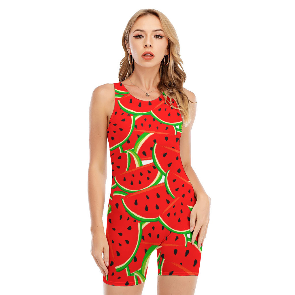 Cute Watermelon Pieces Pattern Print Sleeveless One Piece Swimsuit
