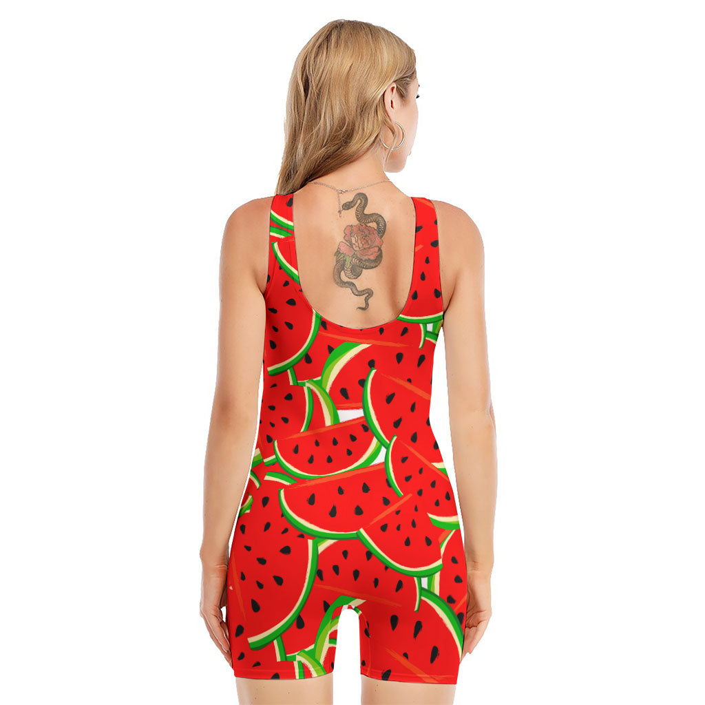Cute Watermelon Pieces Pattern Print Sleeveless One Piece Swimsuit