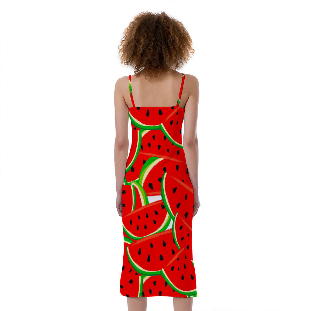 Cute Watermelon Pieces Pattern Print Slim Fit Midi Cami Dress