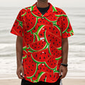 Cute Watermelon Pieces Pattern Print Textured Short Sleeve Shirt