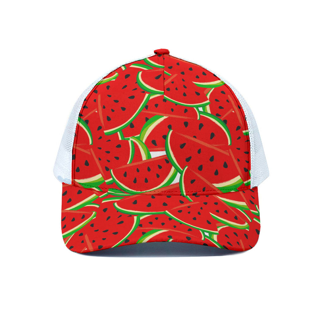 Cute Watermelon Pieces Pattern Print White Mesh Trucker Cap