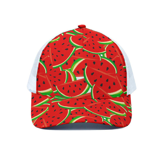 Cute Watermelon Pieces Pattern Print White Mesh Trucker Cap