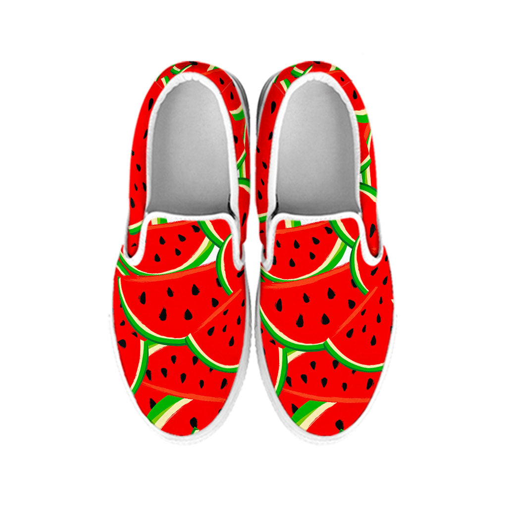 Cute Watermelon Pieces Pattern Print White Slip On Sneakers