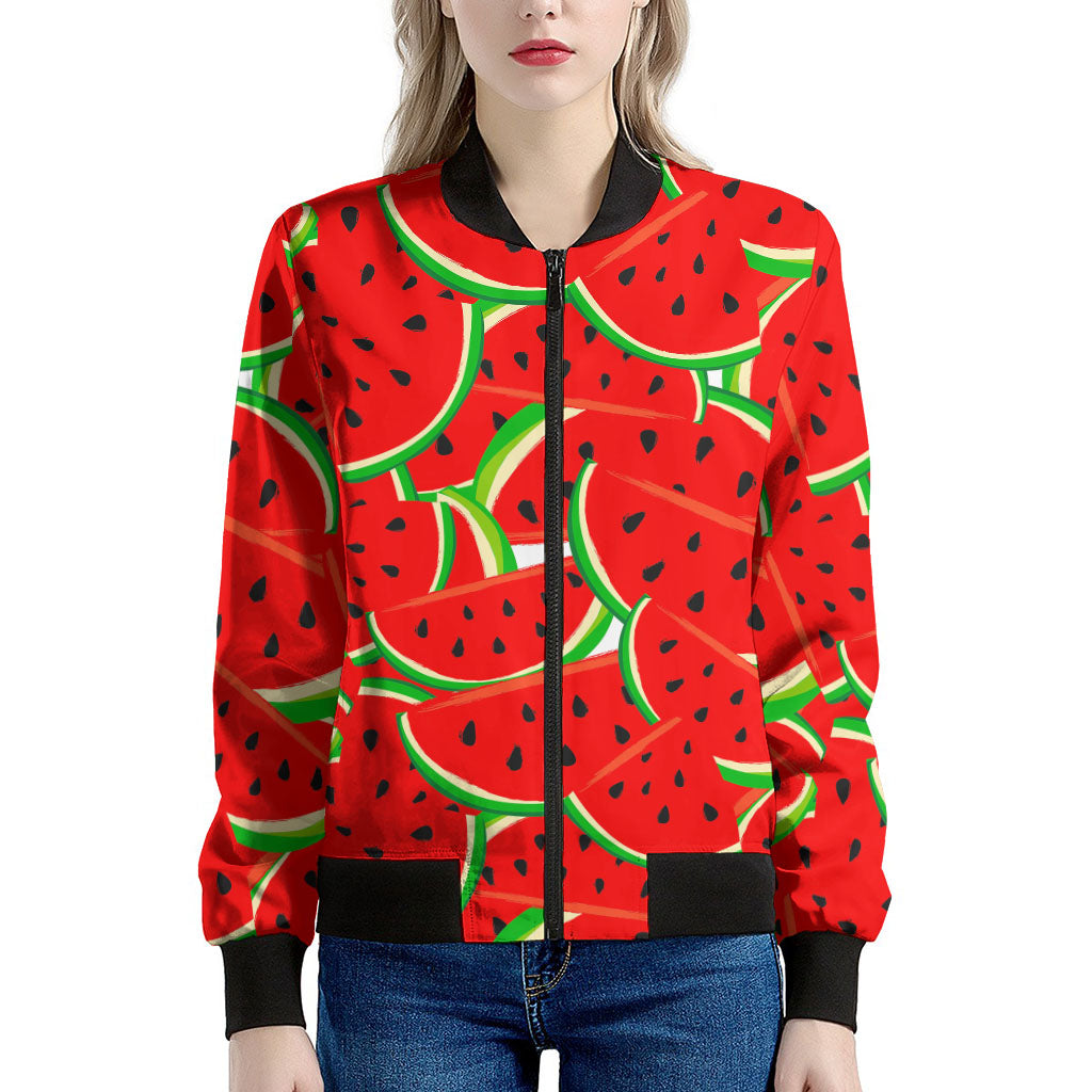 Cute Watermelon Pieces Pattern Print Women's Bomber Jacket