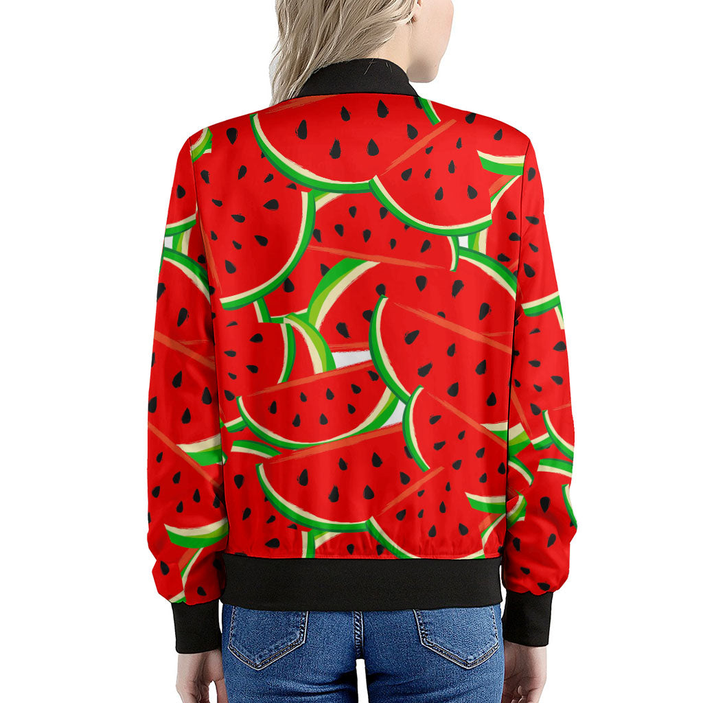 Cute Watermelon Pieces Pattern Print Women's Bomber Jacket