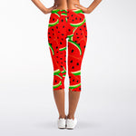 Cute Watermelon Pieces Pattern Print Women's Capri Leggings