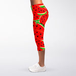 Cute Watermelon Pieces Pattern Print Women's Capri Leggings