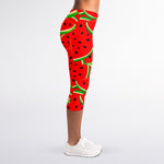 Cute Watermelon Pieces Pattern Print Women's Capri Leggings