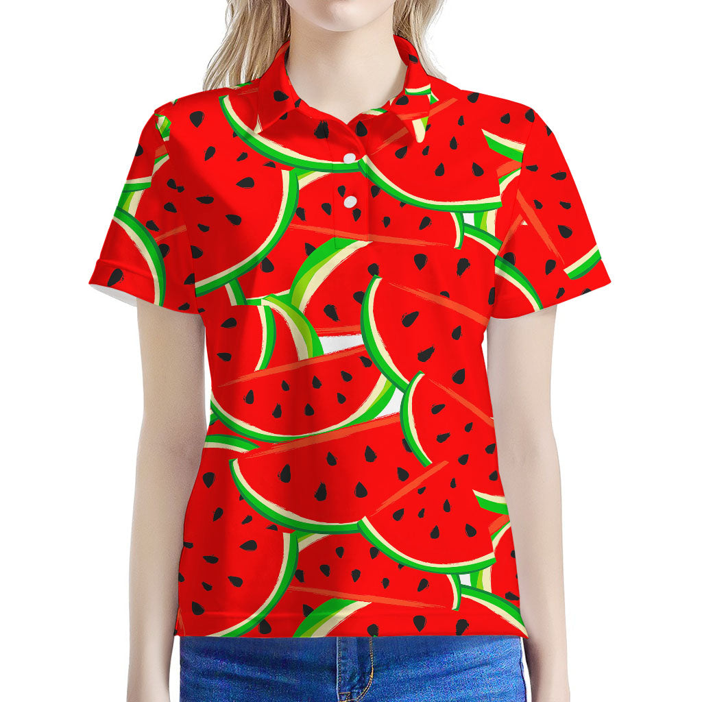 Cute Watermelon Pieces Pattern Print Women's Polo Shirt