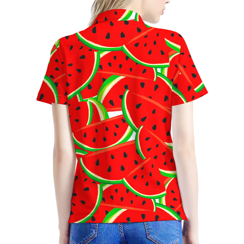 Cute Watermelon Pieces Pattern Print Women's Polo Shirt