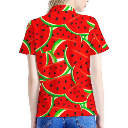 Cute Watermelon Pieces Pattern Print Women's Polo Shirt