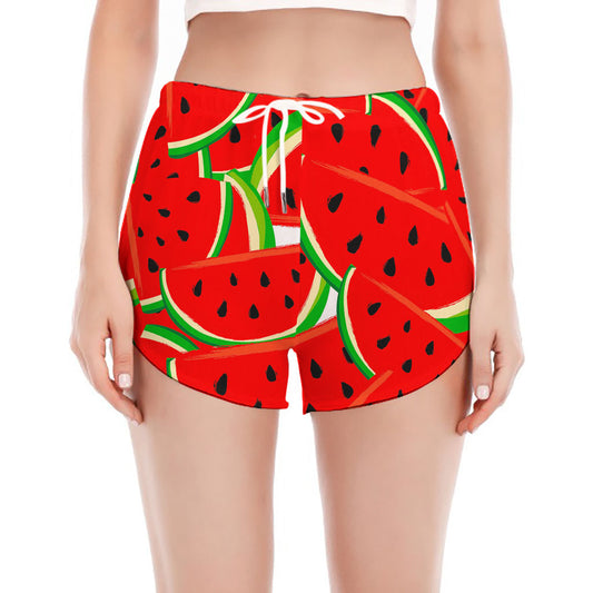 Cute Watermelon Pieces Pattern Print Women's Split Running Shorts