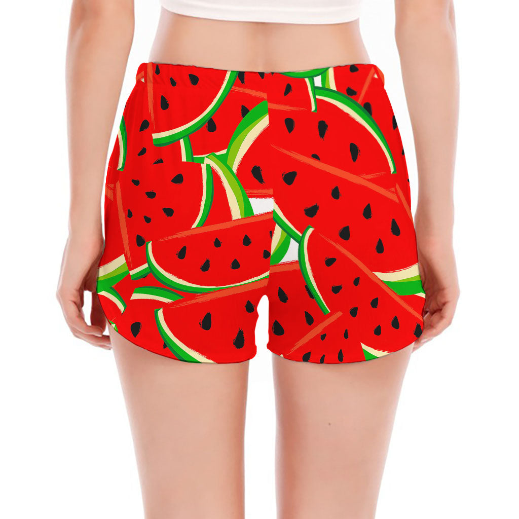 Cute Watermelon Pieces Pattern Print Women's Split Running Shorts