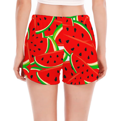 Cute Watermelon Pieces Pattern Print Women's Split Running Shorts