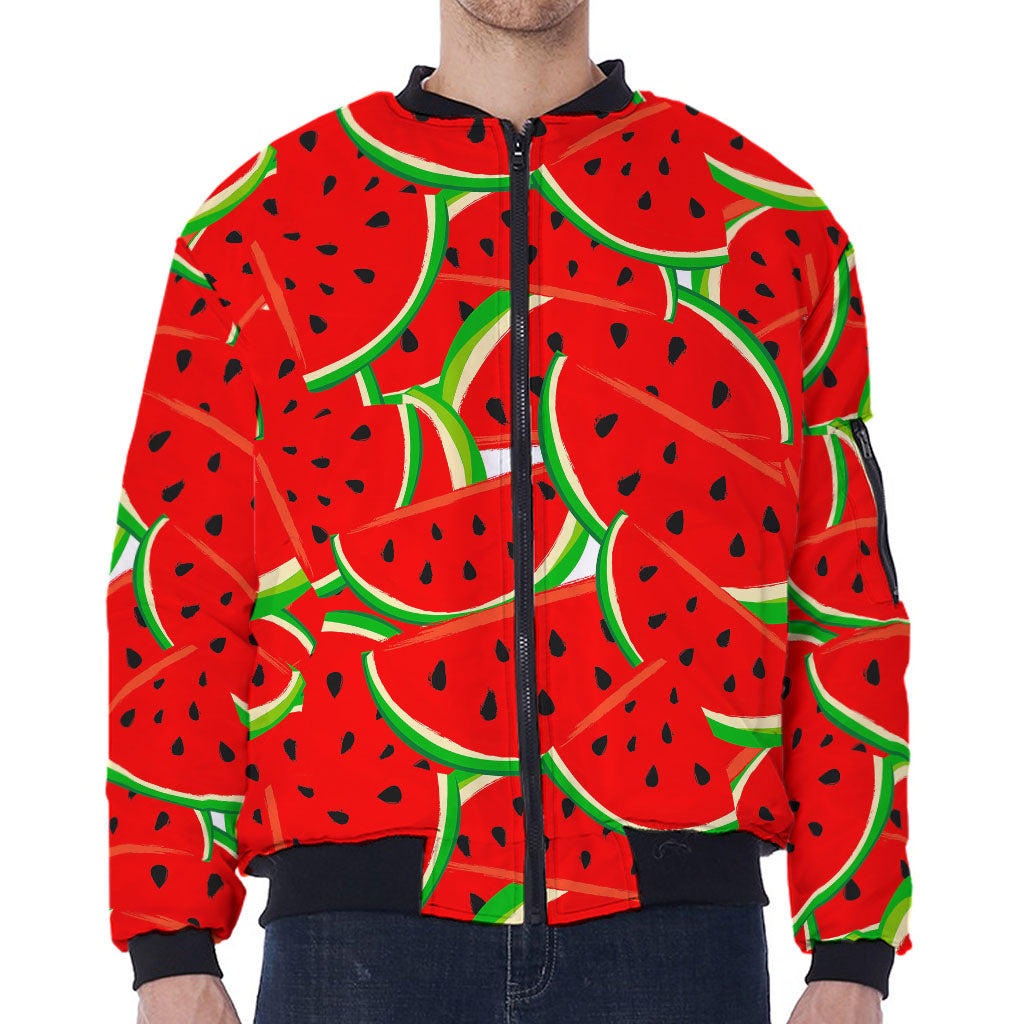 Cute Watermelon Pieces Pattern Print Zip Sleeve Bomber Jacket