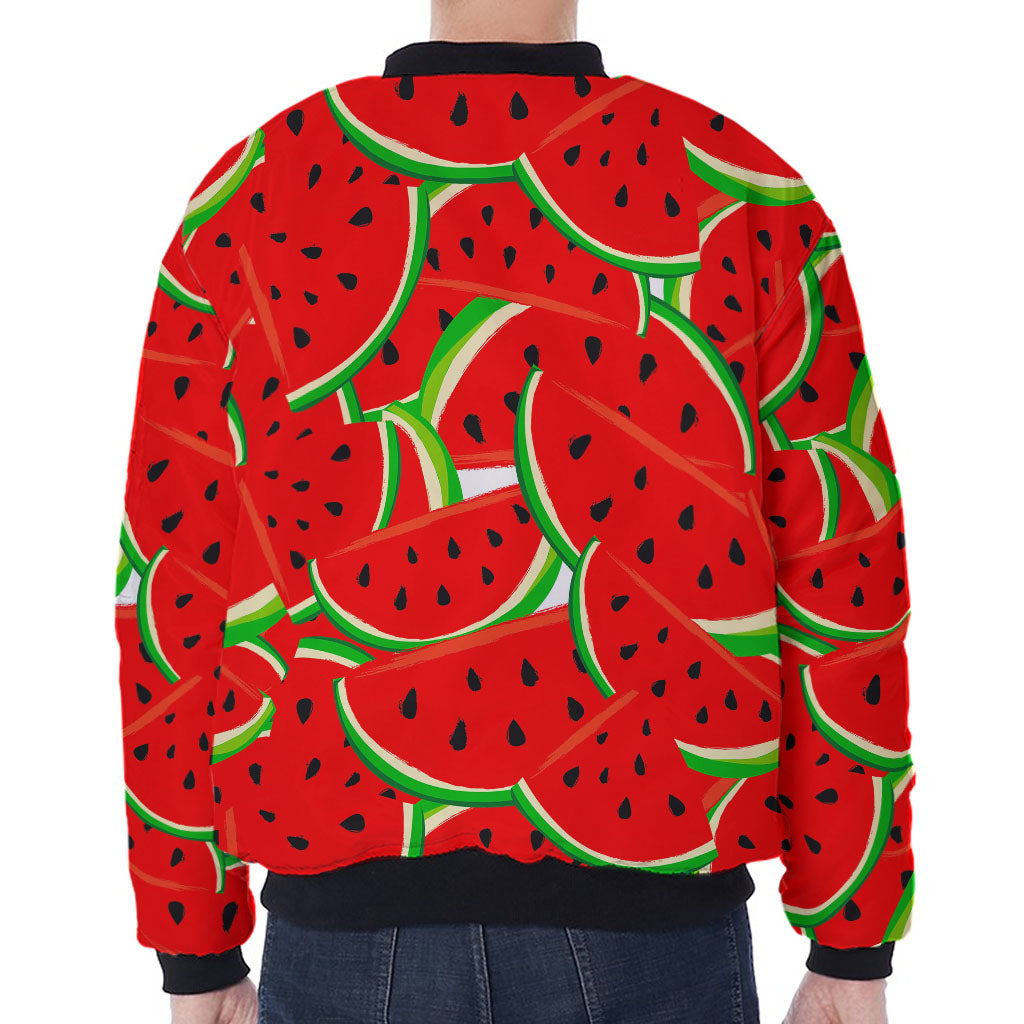 Cute Watermelon Pieces Pattern Print Zip Sleeve Bomber Jacket