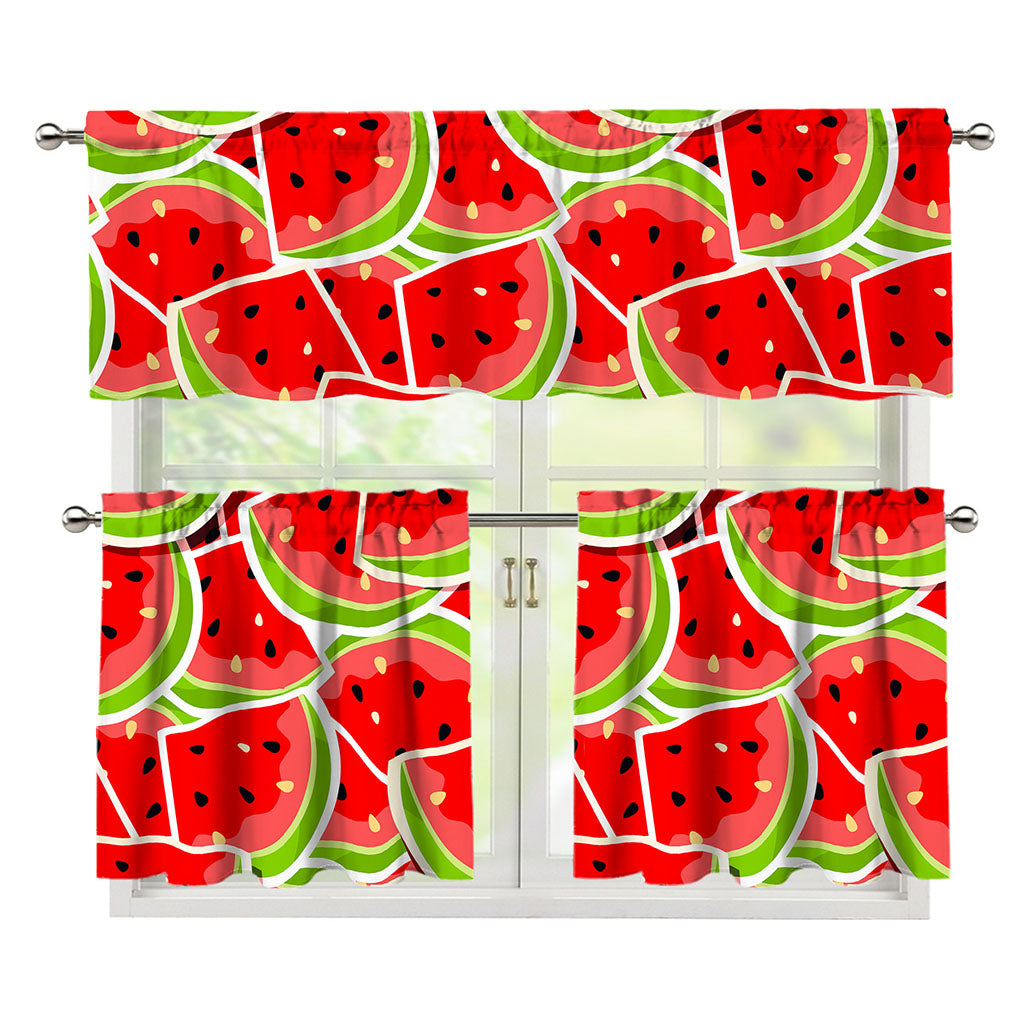 Cute Watermelon Slices Pattern Print 3 Piece Kitchen Curtains