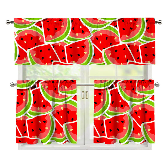 Cute Watermelon Slices Pattern Print 3 Piece Kitchen Curtains