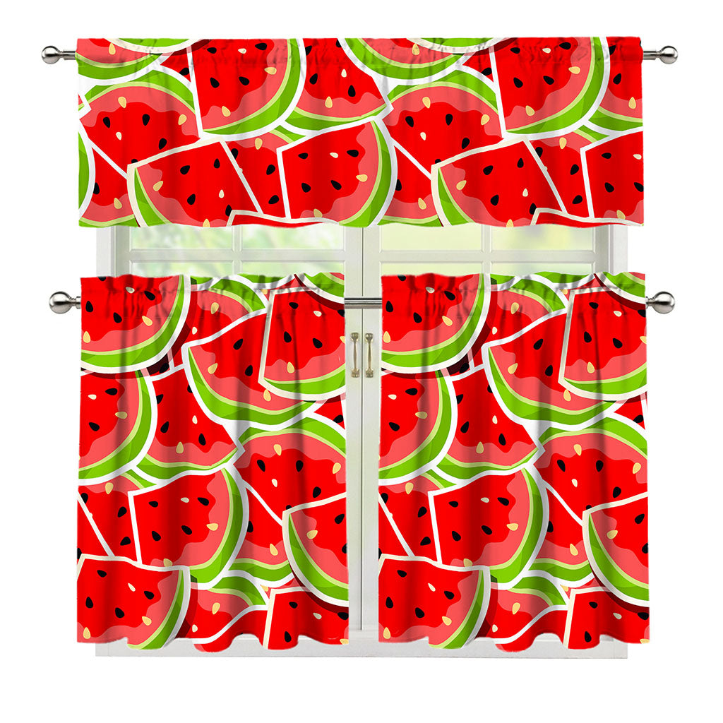 Cute Watermelon Slices Pattern Print 3 Piece Kitchen Curtains