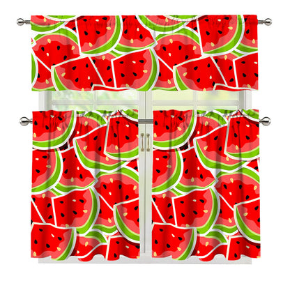 Cute Watermelon Slices Pattern Print 3 Piece Kitchen Curtains