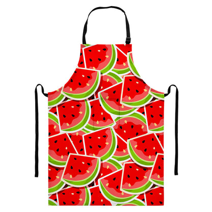 Cute Watermelon Slices Pattern Print Bib Apron With Pocket