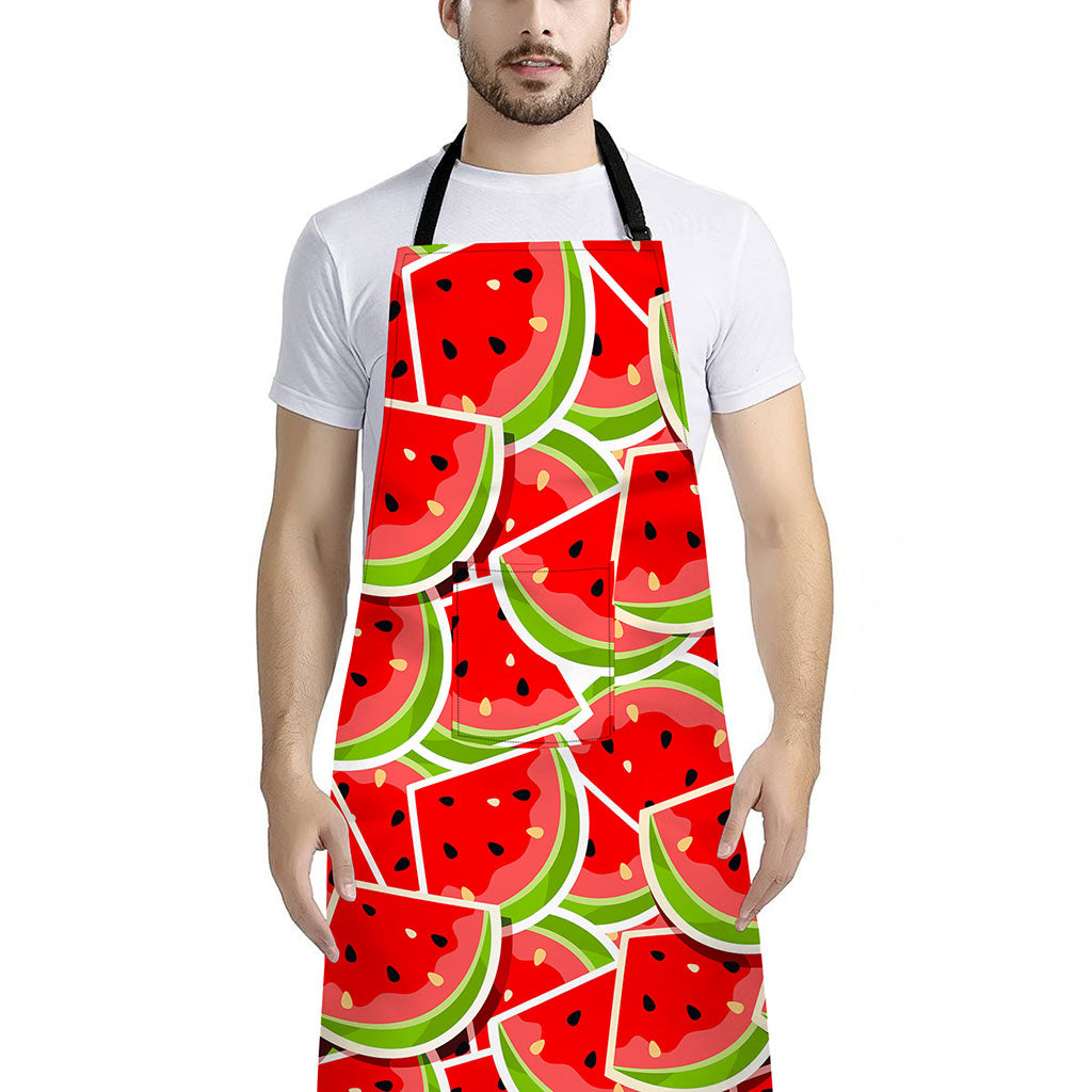Cute Watermelon Slices Pattern Print Bib Apron With Pocket