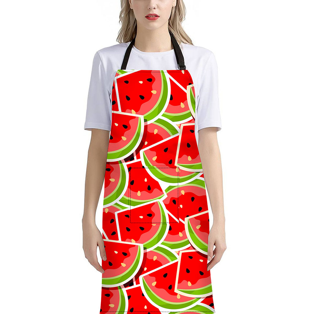 Cute Watermelon Slices Pattern Print Bib Apron With Pocket