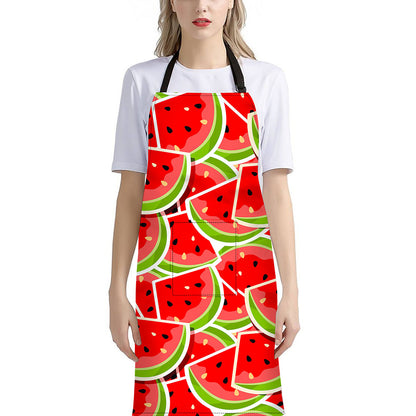 Cute Watermelon Slices Pattern Print Bib Apron With Pocket