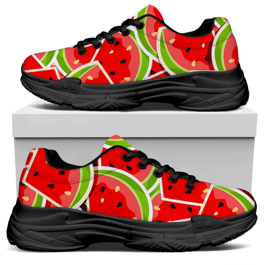 Cute Watermelon Slices Pattern Print Black Chunky Shoes