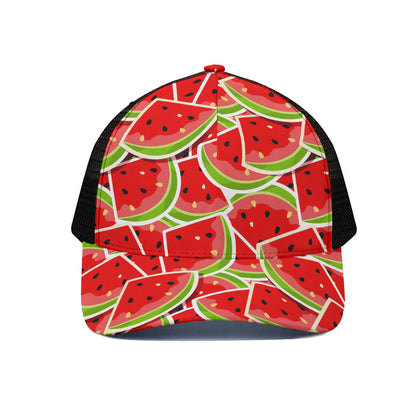Cute Watermelon Slices Pattern Print Black Mesh Trucker Cap