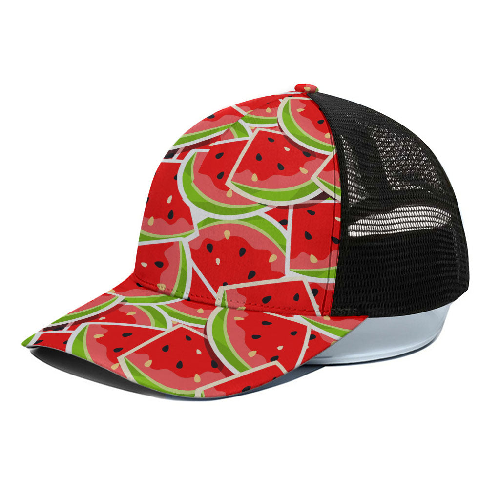 Cute Watermelon Slices Pattern Print Black Mesh Trucker Cap