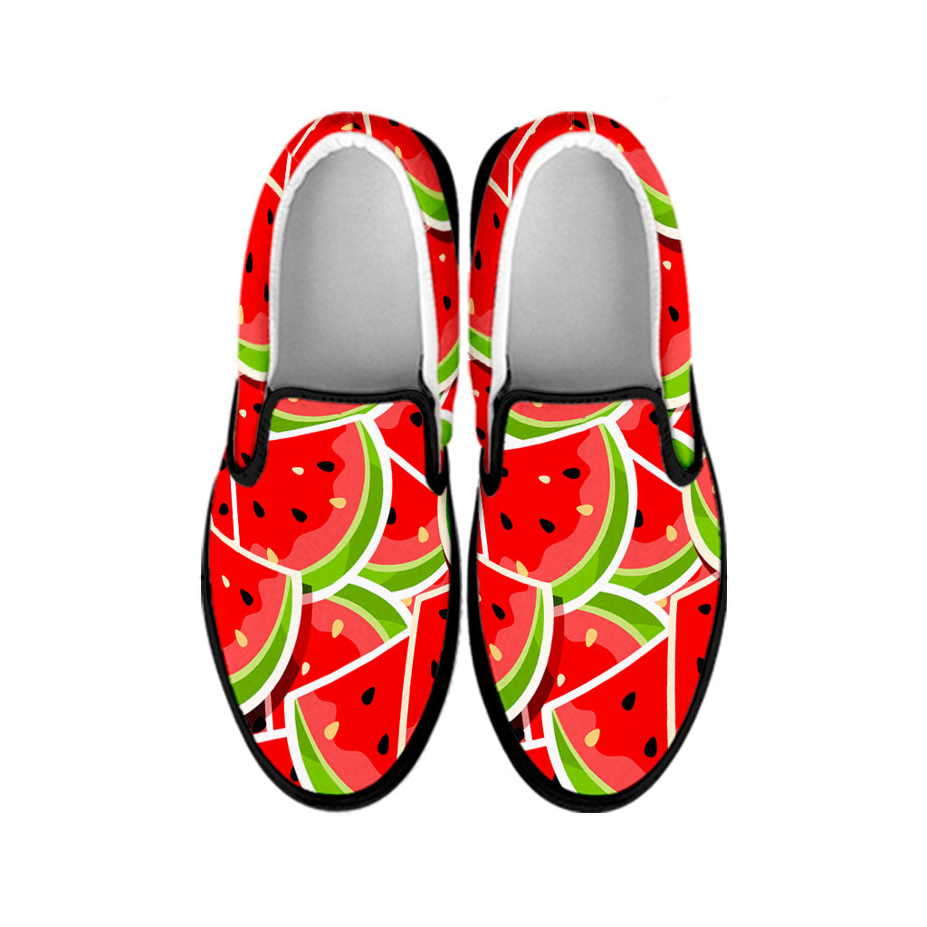 Cute Watermelon Slices Pattern Print Black Slip On Sneakers