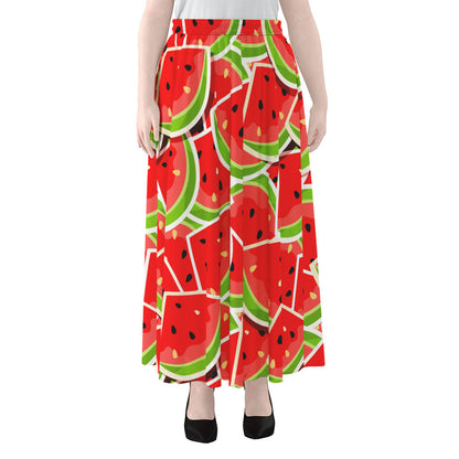 Cute Watermelon Slices Pattern Print Chiffon Maxi Skirt