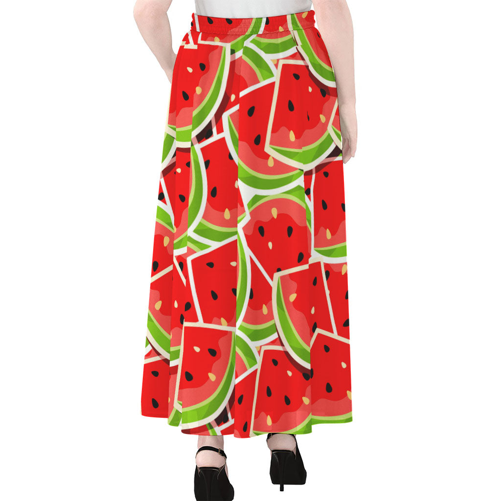 Cute Watermelon Slices Pattern Print Chiffon Maxi Skirt