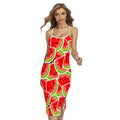 Cute Watermelon Slices Pattern Print Cross Back Cami Dress