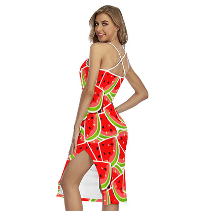 Cute Watermelon Slices Pattern Print Cross Back Cami Dress