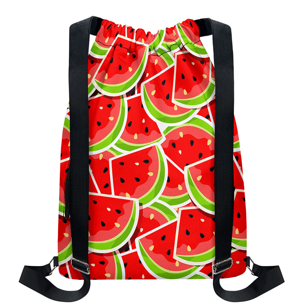 Cute Watermelon Slices Pattern Print Drawstring Backpack