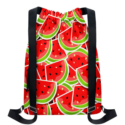 Cute Watermelon Slices Pattern Print Drawstring Backpack